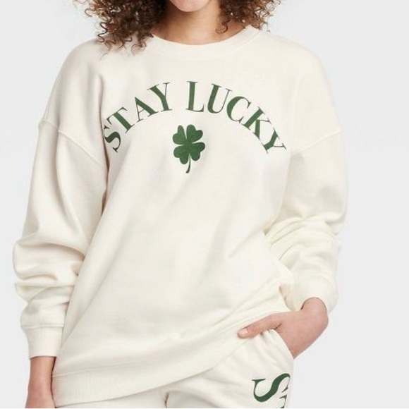 Grayson Threads Tops - Stay Lucky Cream Sweatshirt
